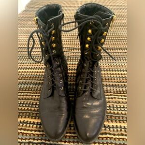Black leather Italian women’s lace up booties size 8